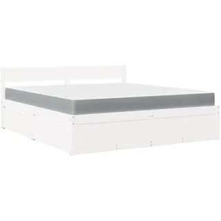 Bett mit Schubladen und Matratze Weiß 180x200 cm Massivholz - Weiß