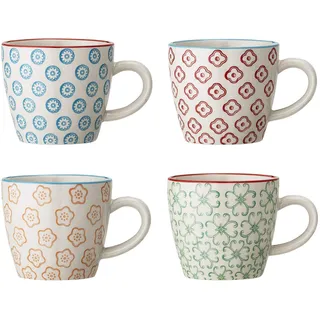 Bloomingville kleine Tassen Emma Retro Tassen ideal für einen doppelten Espresso oder einen kleinen Kaffee Crema ø 7,5 x H 7,5 cm, blau rot orange grün, Keramik, 4er Set