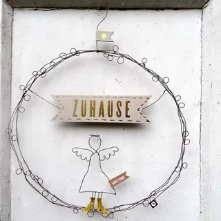 Türkranz Zuhause, handgebogener Draht, Karton, rund