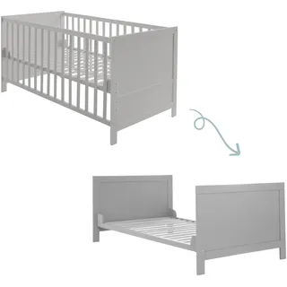 roba Kombi Kinderbett 70 x 140 - Gitterbett 3-fach höhenverstellbar - 3 Schlupfsprossen - Babybett umbaubar zum Juniorbett - Holz taupe