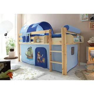 TICAA Hochbett Malte 90 x 200 cm Kiefer massiv lackiert blau