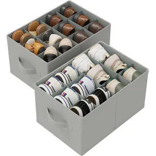GUOHNHE Schuhorganizer, Platz für 12–24 Paare, 42x32x26 cm, Gray, 2 Stück | Große Schuhaufbewahrung Platzsparend, Faltbare Stoff Schuhbox mit 3 Griffen, Schuhaufbewahrungsbehälter für Closet