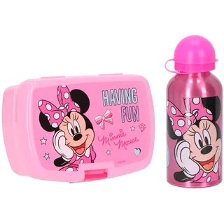 Minnie Mouse Disney Brotdose mit Trinkflasche – Kinder Lunchbox Set, 2-teilig, rosa, ideal für Schule, Kindergarten & Ausflüge