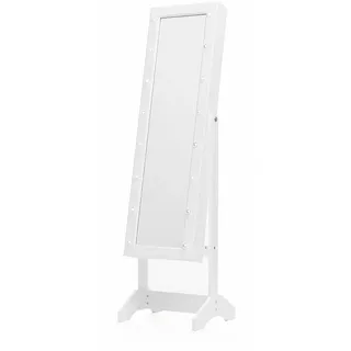 InnovaGoods - Stand-Schmuckspiegel mit LED, 16 Leuchten für Helligkeit, Elegantes Holzdesign, Multifunktionaler Schmuckkasten, 4 Neigungswinkel, Weiß, Kunststoff, Bunt