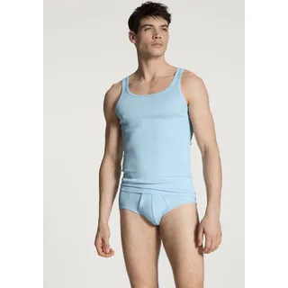 Tanktop CALIDA "Twisted Cotton", Herren, Gr. S (46/48), blau (eisblau), Feinripp, Obermaterial: 100% Baumwolle, unifarben, normal hüftbedeckend, Rundhals, Tops Tanktop, Pure Cotton, Feinripp-Qualität, Rundhals-Ausschnitt