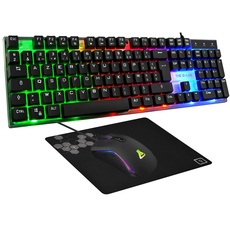 THE G-LAB - Combo Yttrium – Gaming-Set Azerty RGB, Gaming-Tastatur mit 105 Tasten und 19 Anti-Ghosting-Tasten – Gaming-Maus 2400 DPI – Gaming-Mauspad – PC PS4 PS5 2024