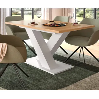 Esstisch "Home-X" Artisan Eiche und weiß Küchentisch ausziehbar 150 - 190 cm - Weiß, Naturbelassen