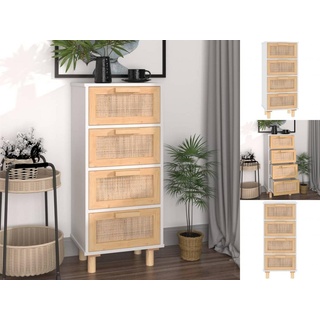 vidaXL Sideboard Weiß 40x30x90 cm Massivholz Kiefer und Natur-Rattan