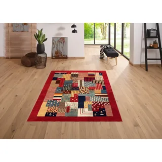OTTO home Wollteppich "Felia" rechteckig 12 mm Höhe reine Wolle, handgewebt, mit Bordüre, rot, multi