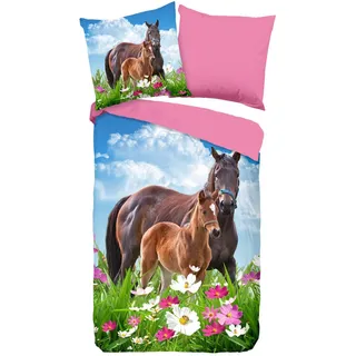 Jugendbettwäsche , Multicolor , Textil , Pferd , 135x200 cm , atmungsaktiv , Heimtextilien, Bettwäsche & Leintücher, Kinderbettwäsche