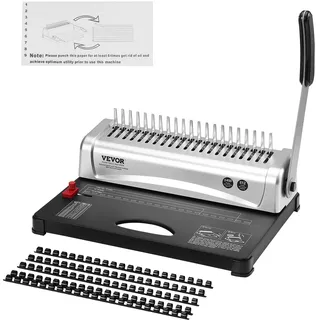 Vevor Bindemaschine, Kammbindemaschine 21-Loch-Bindung 450 Blatt, Buchbindemaschine mit 100 Stück 3/8 Zoll Kammbinderücken, für Briefgröße, A4, A5