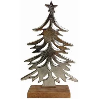 X-Mas Dekoweihnachtsbaum , Braun, Silberfarben , Holz, Metall , Mangoholz , Hartholz , Rentier , Baum , 15.5x24x5 cm , Handmade in India , Kunsthandwerk, stehend , Dekoration, Weihnachtsdekoration, Winterdeko