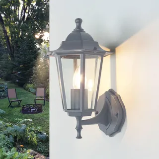 Licht-Erlebnisse Außenlampe für die Wand Glas Aluminium Dunkelgrau IP44 Terrasse H:36 cm E27 stehend nostalgische Wandlaterne Garten PARIS