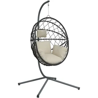 vidaXL Hängesessel Ei-Design mit Ständer Beige Rattan und Stahl - Beige
