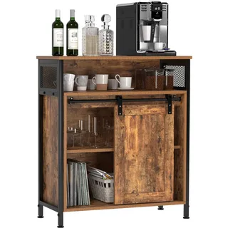 DlandHome Sideboard mit Schiebetür, niedriger Küchenschrank, Aufbewahrungsschrank für Wohnzimmer mit Regal, Kommode, Aufbewahrungsschrank, Büro, rustikal, braun/schwarz