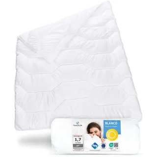 Sommerdecke 155x220 Blanco | Luftige Schlaf-Decke mit Feuchtigkeitsmanagement & hoher Atmungsaktivität | Optimale Hygiene für Allergiker | Perfekte Bettdecke für warme Nächte & im Sommer 155 x 220 cm