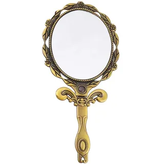 Minkissy Vintage Handspiegel faltbare Hand Make-up Spiegel Oval Metall Tischspiegel für Reisen Home Office (Bronze)