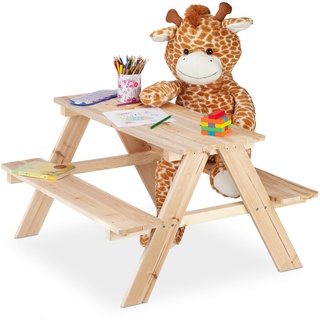 Relaxdays Kindersitzgruppe Outdoor, Picknickbank für Kinder, HBT: 50x89x79 cm, Garten, Kindersitzgarnitur, Holz, Natur