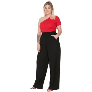 Trendyol Women Plus Size Normal Waist Wide Leg Plus Size Pants Black