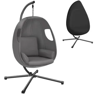tectake Hängesessel Anika mit Gestell und Kissen,360° drehbar,160 kg,anthrazit,100x97x201 cm , Anthrazit , Textil , Baum/Pflanze/Natur , 100x201x97 cm , Gartenmöbel, Gartenschaukeln, Hängesessel