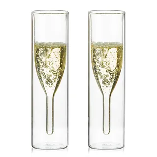 Sziqiqi Doppelwandige Sektgläser Kristall: 200ml Prosecco Gläser 2er