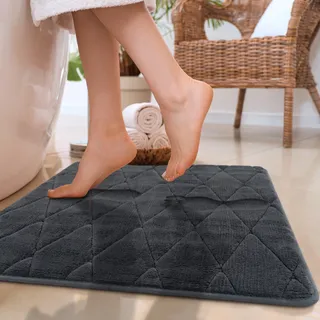 Paco Home Badematte »Corby 254, Memory-Schaum Effekt« Höhe 13 mm rutschhemmend beschichtet fußbodenheizungsgeeignet Badteppich, Uni Farben, Rauten Muster, Hoch-Tief Effekt, grau
