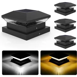 Solar-Pfannenabdeckungen, 3000K/6000K, Packung mit 4 Solar-Pfannenabdeckungen, automatisches Ein/Aus, IP65 wasserdichter Außen-Solarstrahler für Zaunpfosten - Schwarz