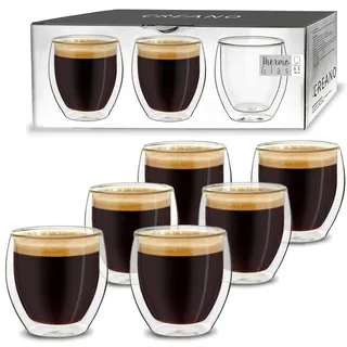Creano doppelwandige Espresso-Gläser, 6er-Set 100ml, Mokkatassen, Thermo-Gläser mit Schwebe-Effekt
