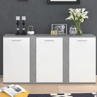 Vicco Sideboard Novelli Highboard Kommode Anrichte Schrank 3 Türen Weiß Beton