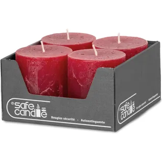 DecoLite Stumpenkerzen Rustic 4er Set 80x70 mm | Selbstverlöschend Safe Candle | Durchgefärbt RAL-zertifiziert | Brenndauer ca. 25h | Made in Germany | Rustik Deko Kerzen von DecoLite (rubin)