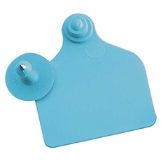 Ohrmarke UKAFLEX blau gross mit Druckknopf, Lochteil 63x55mm, Knopfteil 27mm Durchmesser, Schachtel mit 20 Paar