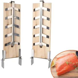VINGO Flammlachsbrett Grillbretter Räucherbrett Flammlachsbretter mit neigbare Edelstahl Halterungen , für BBQ
