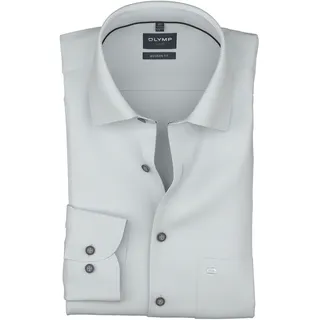 Langarmhemd OLYMP "Luxor", Herren, Gr. 46, N-Gr, silbergrau, Web, Obermaterial: 100% Baumwolle, 2-Knopf-Manschette, Hemden Langarmhemd, Businesshemd, modern fit, New-Kentkragen