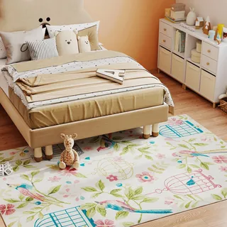 HOMCOM Teppich maschinenwaschbarer Wohnzimmerteppich Rutschfester Flächenteppich für Schlafzimmer, Wohnzimmer, Outdoor, 200 x 140 cm, Cremeweiß+Rosa