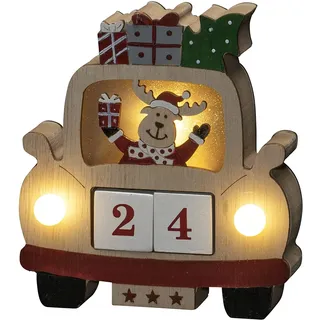 Konstsmide LED Holzsilhouette "Rentier im Auto" mit Datumswürfeln, 6H Timer, 3 warm weiße Dioden, batteriebetrieben, Innen, 2 x AAA 1.5V (exkl.) - 3273-100, Naturfarben