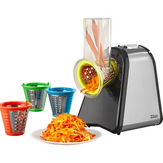 Zilan Elektrische Reibe | Elektrischer Gemüsehobel | Spiralschneider | Gemüseschneider | 200 Watt | 4 Aufsätze | - Schwarz