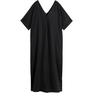 Tunikakleid BONPRIX "Kaftan-Kleid aus reinem Leinen", Damen, Gr. 40, N-Gr, schwarz, Obermaterial: 100% Leinen, oversize, Kleider Tunikakleid, für eleganten Look, aus Leinen, Oversize-Passform, mit Halbarm