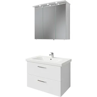 Saphir Badmöbel-Set "Quickset 316 2-teilig, Keramikwaschtisch mit LED-Spiegelschrank" 2 Stk. tlg., weiß hochglanz, weiß glanz
