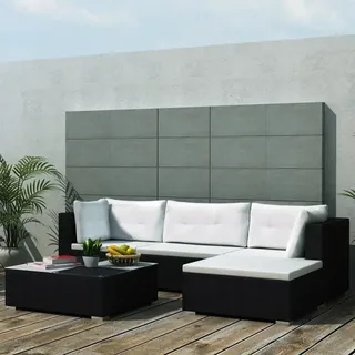 vidaXL 5-tlg. Garten-Lounge-Set mit Kissen Poly Rattan Schwarz - Schwarz