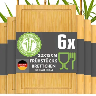 Dune Design DuneDesign Frühstücksbrettchen Holz 6er Set - Bambus Holzbrett 22x15cm für Küche & Frühstück - stabiles Stullenbrett für Vesper, Brotzeit und Snacks - langlebiges Schneidebrett klein - Brotbrett eckig