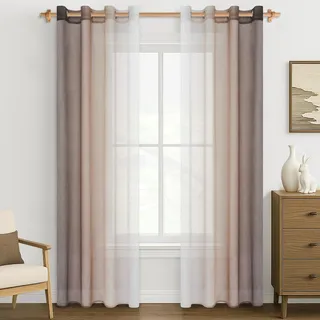 MRTREES Vorhänge Transparent Voile mit Ösen 2er Set Farbverlauf Hellbraun, Moderner Ösenschal für Gardinen Wohnzimmer und Fensterdeko, Durchsichtiges Design 200 cm Lang 140 cm Breit