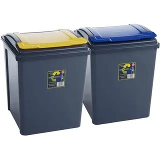 2x50L Mülltonne Schwarz-Gelb-Blau Mülleimer Küche 2 Fächer 50l Bin Sack
