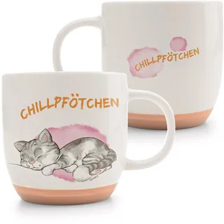 Tasse Katze CHILLPFÖTCHEN 400ml 9,5x9,5cm - orange - Hochwertige Porzellan-Tasse, liebevoll gestaltet, niedliches Accessoire für Küche, Büro & Zuhause – süßes Geschenk für Lieblingsmenschen | 63009