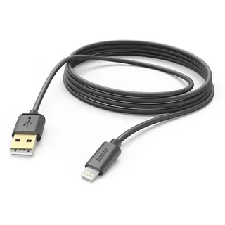 Hama Ladekabel USB A auf Lightning (iPhone Ladekabel, Lightning Kabel, iPhone 14 13 12 11 Pro Max Plus mini SE XS Max XR X 8 7, iPad Pro Air mini, iPod, MFI zertifiziert, vergoldet, 3m) schwarz