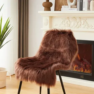JXLOULAN Faux Lammfell Schaffell Teppich Dunkelbraun 60x90 cm, Flauschiger Fell Teppich Wohnzimmer Deko Longhair Weicher für Stühle Sofa Schlafzimmer Kinderzimmer