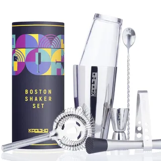 Boston Shaker Set Glas Cocktailshaker, Cocktail Shaker Glass Edelstahl Set Geschenk für Frauen Männer, Bosten Shaker Glas Barkeeper Set Profi mit Hawthorne Strainer und Bartender Cocktails Zubehör