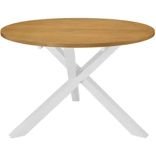 vidaXL Esstisch Weiß 120/75 Cm Mdf , Holzwerkstoff , Kautschukholz , Rund , Säule , 120x75x120 cm , Esszimmer, Esstische