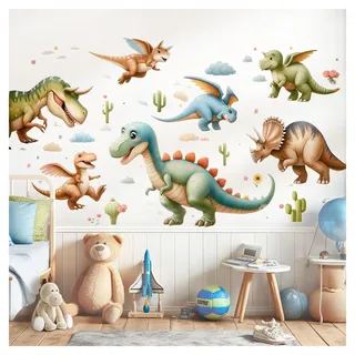 Little Deco Wandtattoo Dinosaurier Set Wandsticker Tiere Kinderzimmer Jungen Wandaufkleber für Babyzimmer Palmen Dino Wanddeko Sticker DL5045-03