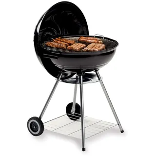 Holzkohlegrill BBQ Freetime 45 cm – Outdoor-Grill aus schwarzem Stahl mit Deckel und Rollen, großer Grill, ideal für Balkon, Terrasse und Garten