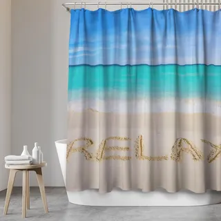 SANFINO Duschvorhang 180x200 inkl. 12 Ringe - Wasserdichter Duschvorhang mit Motiv für Badewanne und Dusche, Anti-Schimmel Duschvorhang Textil, Antibakteriell & Öko-Tex Zertifiziert - Take it Easy